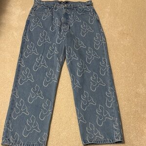 Vintage Vans Check -5 Blaze loose denim jeans featuring flame print size 33x31